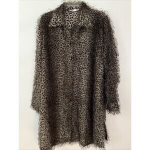 Vtg Leopard Shag Fuzzy Trench Sheer Artsy Jacket Duster XL Boho Light Festival